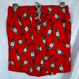 RAINFOREST Size L Sip‎ Happens Wine Bottle Swim Trunks Red Pattern Shorts